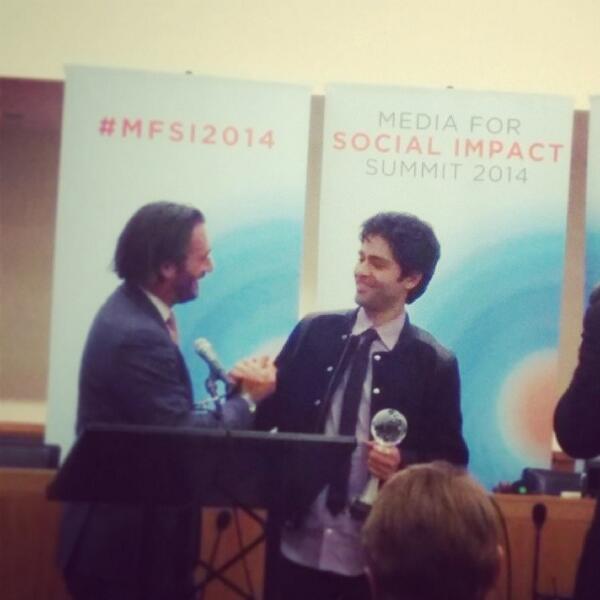 PvblicF's tweet photo. “@ClaudiaWallace: Congrats @adriangrenier &amp; @SHFT #MFSI2014 to accept Media for Social Impact award http://t.co/OfS56JLb0p” @sfdecordova
