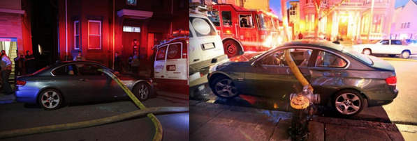 denisleary's tweet image. This is how important Boston Fire thinks your BMW coupe is asshole.  Might as well be called a BMW Hoseholder: