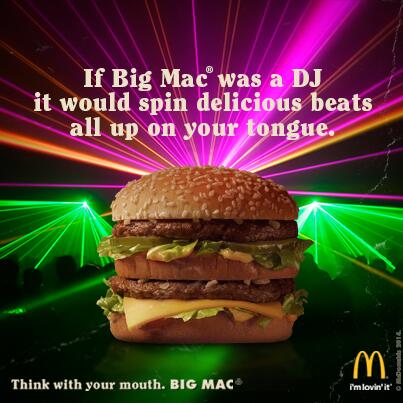 McDonalds's tweet photo. Yo Big Mac DJ, drop that tasty beat! #Mouthinker http://t.co/fbcRSj3bVw