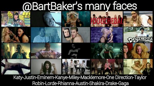 BartBakersFans's tweet photo. @BartBaker's many faces from his last 20 parody videos in order!(minus deposition) http://t.co/8tqapb811D