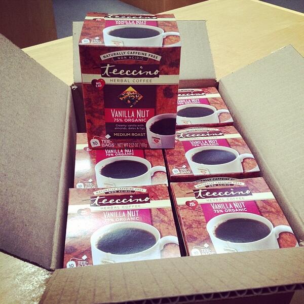 Teeccino's tweet photo. Our @Teeccino fan Caity loves having bulks our #VanillaNut #TeeBags and has successfully kicked the caffeine habit! http://t.co/EFUbMmzN2m