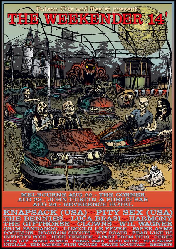 Pity_Sex's tweet photo. Very excited to be heading to Australia in August for @poisoncity Weekender Fest w/ @thebandknapsack. http://t.co/P4YHk4AIbQ