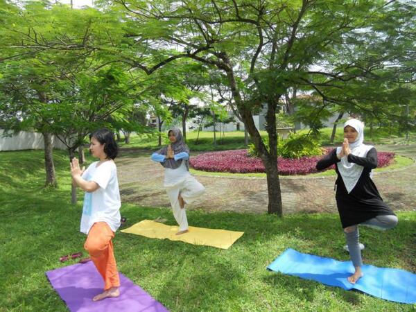 meL_iby's tweet photo. @SocialYogaClub Demi beryoga dialam terbuka rela 'numpang' di Perumahan orang di Tangerang :D #treepose #YOGFEST2014 http://t.co/BOTKNszNfI