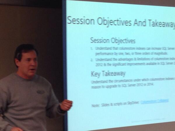 aspiringgeek's tweet image. Wore my best #SQLMCM swag! RT @TheresaIserman: @aspiringgeek Rocking #sql2014 columnstore talk @OSQLd