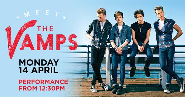 westfieldlondon's tweet photo. Follow us &amp; RT to win a pair of VIP tickets to see @thevampsband at @westfieldlondon on Monday 14 April. http://t.co/mT70mxAXMd