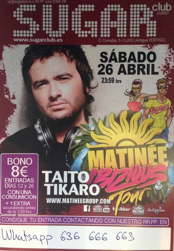 RRPPSigfredo's tweet photo. Entrada anticipada doble ya a la venta para @DJDavidPenn  y @TaitoTikaro , para el  12 y 26 de abril en @SugarLugo http://t.co/N8qhfS0XMH
