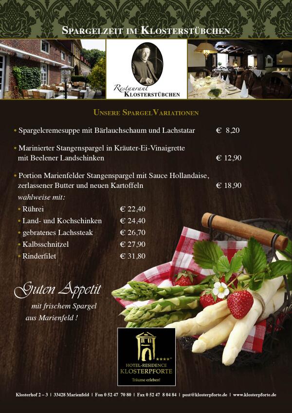 Unser Klosterstübchen präsentiert: Die Spargelkarte 2014