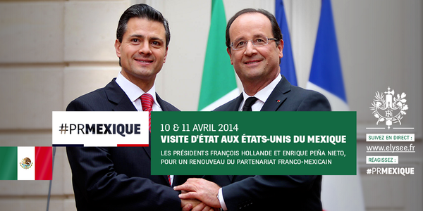 Elysee's tweet photo. #PRMexique Les présidents @fhollande et @EPN pour un renouveau du partenariat franco-mexicain http://t.co/6JpBl0ol2A http://t.co/Swzuw6RTnp