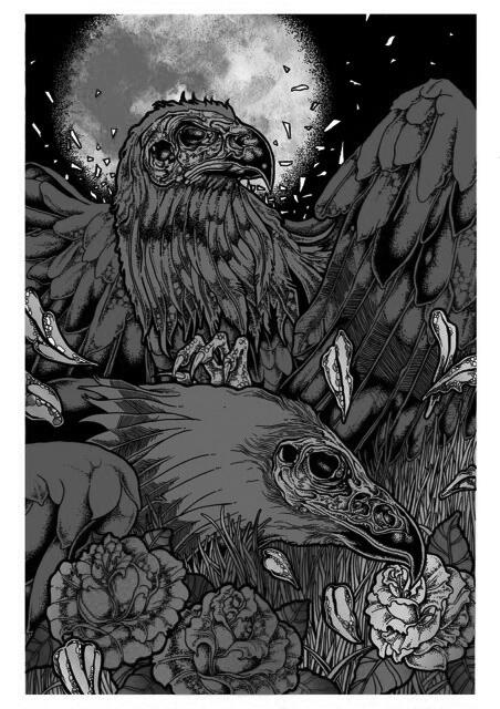 anggarez's tweet photo. end of 2012 artwork "two eagles", printed on seringai t-shirt in 2013 #throwbackwork #drawing #illustration http://t.co/XBV7l2eD5G