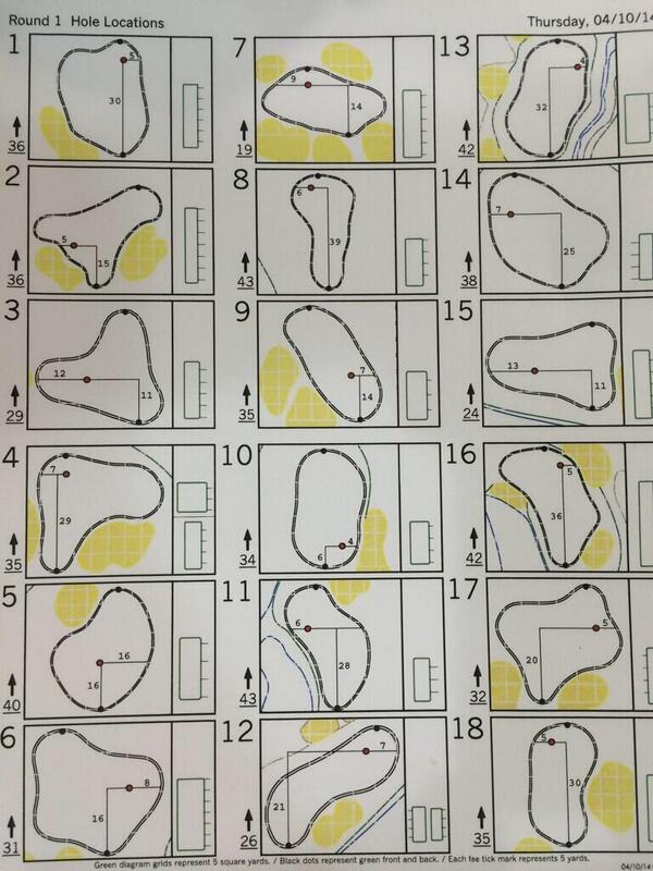 TaylorMadeGolf's tweet photo. Here are the Thursday pin positions at #Augusta . 10, 11 &amp; 16 look especially tricky to get to. http://t.co/I3N89hobTD