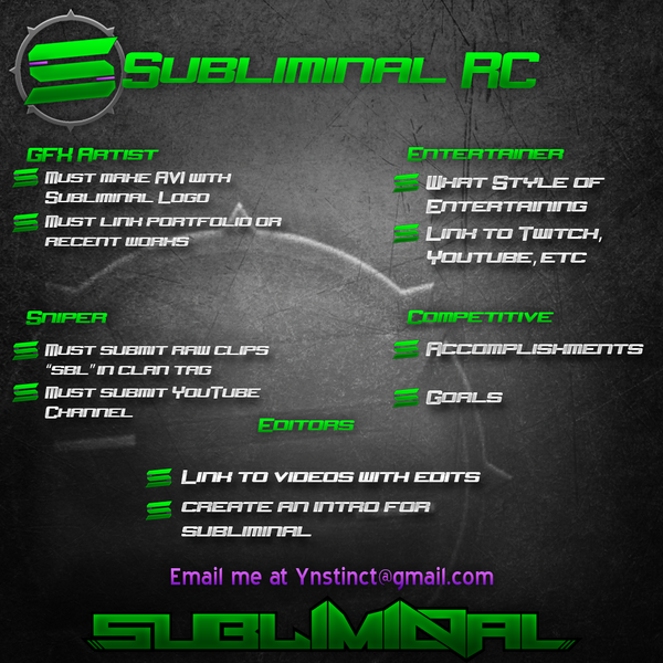 ZackSass's tweet photo. Here's the @SubLiminal_CoD Recruitment Challenge!!! everyones welcome to participate!! Many spots are open!! http://t.co/1SSgETNPCi
