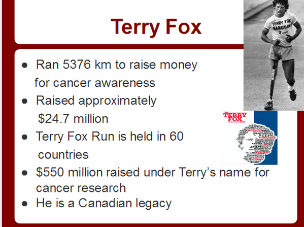 MrBignell's tweet photo. Terry Fox was voted the Greatest Canadian of all time by the #FFPPHS class. Well done @sharannkaurr @maddieformica http://t.co/9nehNxNosC