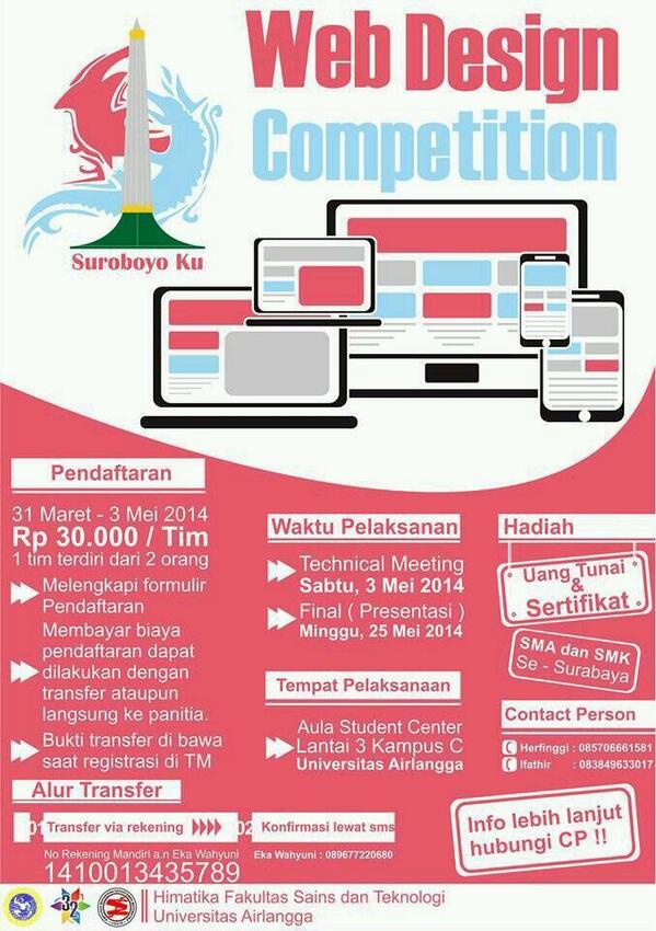 HimatikaUnair's tweet photo. @eventsurabaya Are you web designer? Let's join Web Design Competition presented by HIMATIKA_UA cp. 085706661581 http://t.co/UuLYDuHPwq