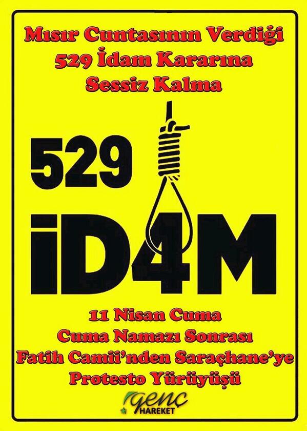 Mısır'da 529 kardeşimiz için tepkisiz kalmıyoruz! Cuma namazı sonrası Fatih Camii'nde buluşuyoruz.