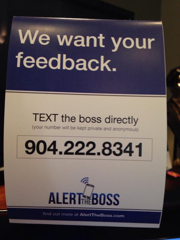 AlertTheBoss's tweet photo. Have any questions or feedback about @AlertTheBoss? Text us ANONYMOUSLY (904) 222-8431 @BeOneSpark #OneSpark http://t.co/tPZOiCwZL2