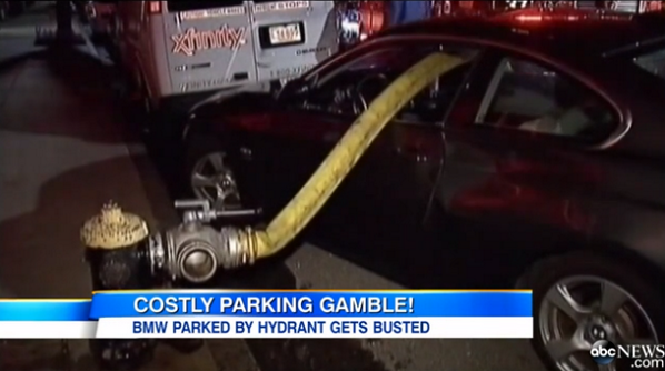 GMA's tweet photo. Why you should never park in front of a fire hydrant: http://t.co/MNWCazlkba | http://t.co/nvpqzGbBCP