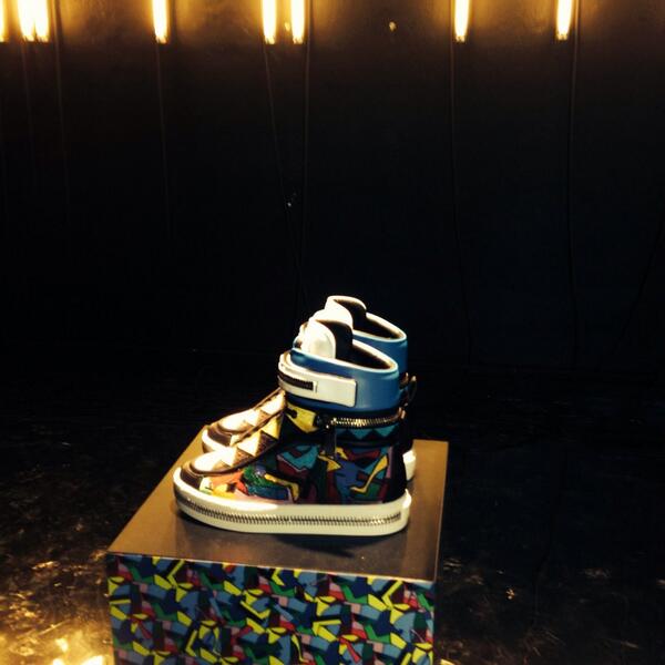 KCDworldwide's tweet image. Colorful pair of @sergiorossi sneakers from their art capsule collection on display at the #SaloneDelMobile2014