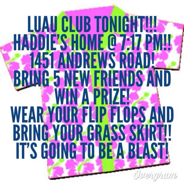 YoungLife_OHS's tweet photo. LUAU CLUB TONIGHT! 7:17 PM AT HADDIE'S HOME! 1451 ANDREWS RD! BRING 5 NEW FRIENDS AND WIN A PRIZE!! Woohoo!!!!!! http://t.co/foP4nU5EYR