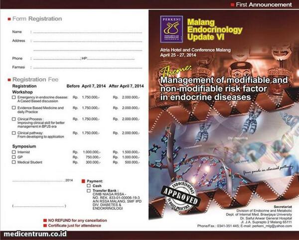 MDCweb's tweet photo. Malang Endocrinology Update VI.
Malang, 25-27 April 2014.
Info lebih lanjut dapat dilihat di http://t.co/Gne3s81RHh http://t.co/rbb6TU0yHu