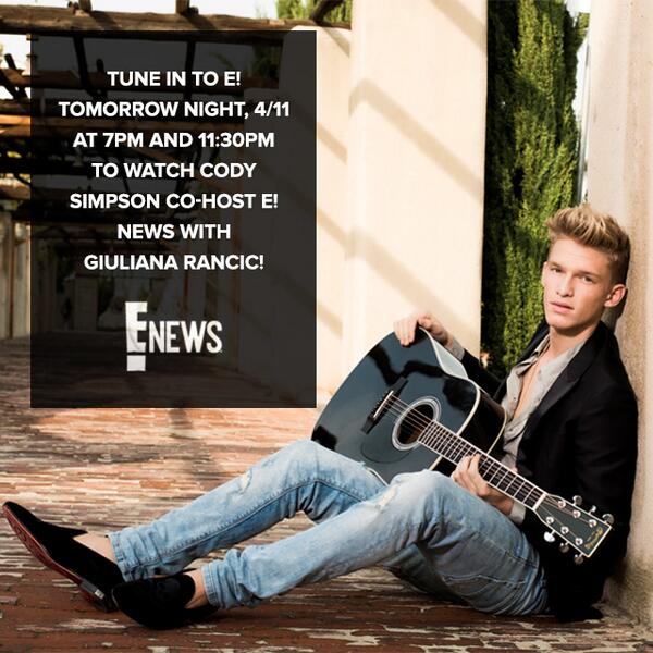 CodySimpson's tweet image. stoked to be co-hosting @ENews with the beautiful @GiulianaRancic tomorrow evening!