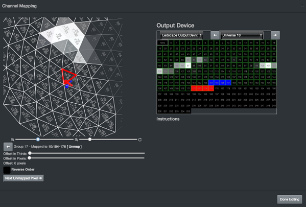 hypher's tweet photo. @RGB_123 #ledscape Partially completed minisphere is mapped using #LightPlayer's new mapping dialog. http://t.co/fOsrFtIrpC