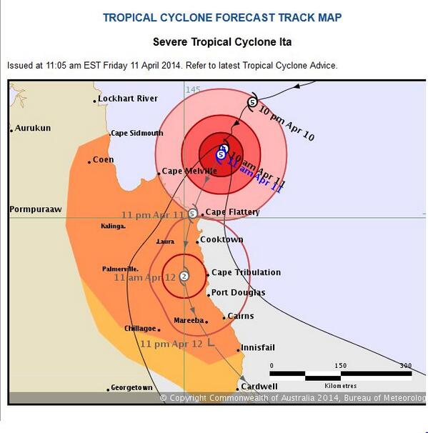 7NewsAustralia's tweet image. #TCIta UPDATE: Category 5 storm now forecast to cross the coast at about 11pm