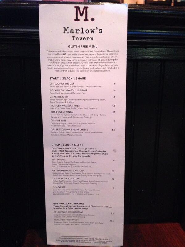 GFGFATL's tweet photo. Marlow's has a separate GF front and back menu. :) enjoyed http://t.co/up9ucFEPwO