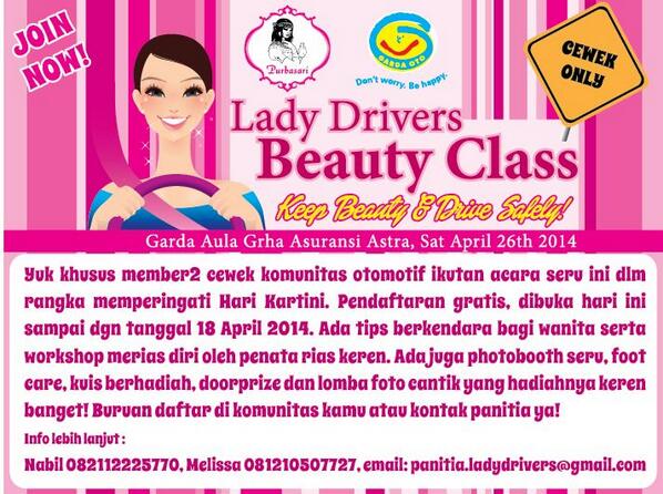 Purbasari_ID's tweet image. Hai Ladies member komunitas otomotif mobil, ikutan #LadyDriversBeautyClass Daftar yuk gratis! @GardaOto