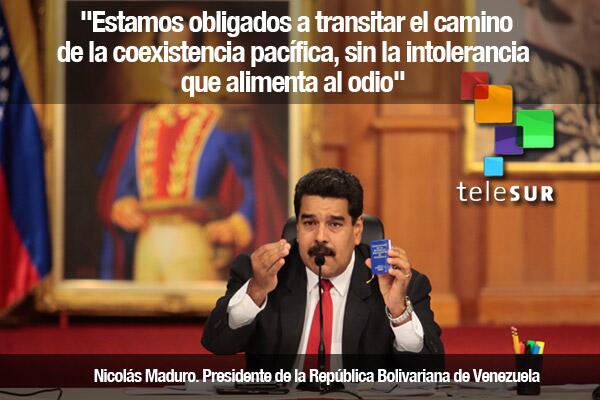 teleSUR TV (@telesurtv) on Twitter photo "Estamos obligados a transitar el camino de la coexistencia pacífica", presidente <a href="/NicolasMaduro/">Nicolás Maduro</a> | "Estamos obligados a transitar el camino de la coexistencia pacífica", presidente <a href="/NicolasMaduro/">Nicolás Maduro</a> |
