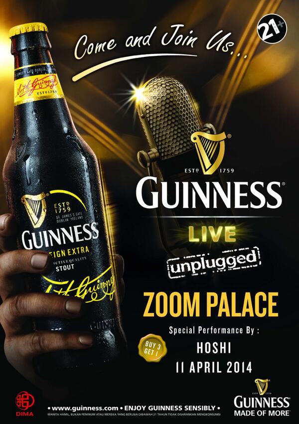 EXIT9_ID's tweet photo. @zoompalace tonight for @GuinnessID Live Unplugged, change ur plan and enjoy yourself with our promo buy 3 get 1 free http://t.co/EIEAoMpEs6