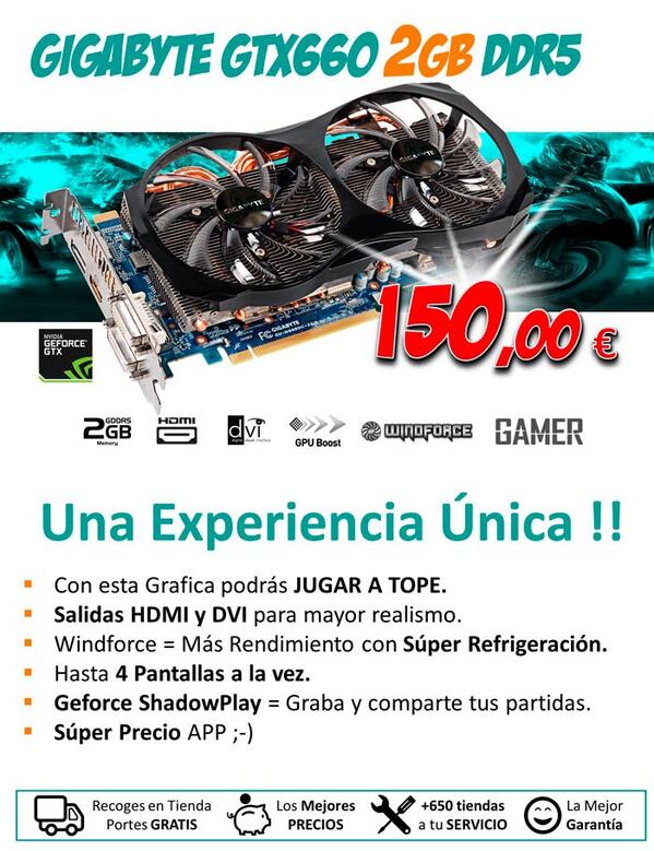 TiendasAPP's tweet image. ¡¡ No Existe Gráfica Igual !!
Gigabyte GTX660 2Gb por SÓLO 150€...
goo.gl/iEsOuN