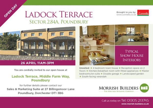 MorrishBuilders's tweet image. SHOW HOUSE OPEN DAY!  Ladock Terrace, Sector 2.84a. Poundbury. 26 April 11am-3pm. Call our Sales Centre 01305 213745
