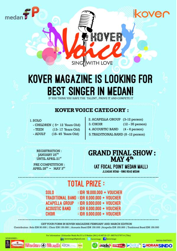 studioDISCOM's tweet photo. "@DiaryMedan: Kover Magazine is Looking for Best Singer in Medan | 20 April http://t.co/3W3LAD9eCA via @KOVERMAGZ"