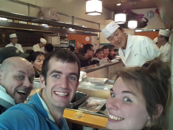 ZoDriver's tweet photo. Thanks for a fabulous time in Tokyo @R1chDriver had a great time seeing you and mum! #sushiselfie #whoispushing http://t.co/ui84Wdleo9