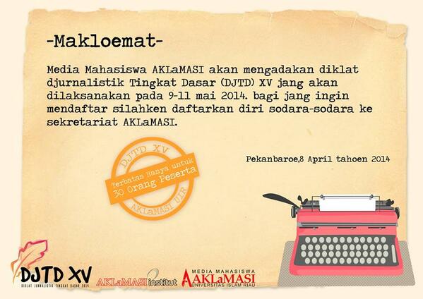 Mau jadi wartawan kampus? <a href="/aklamasiuir/">Media AKLaMASI</a> mencarimu. yuk gabung CP: M Sholihin 081277435417