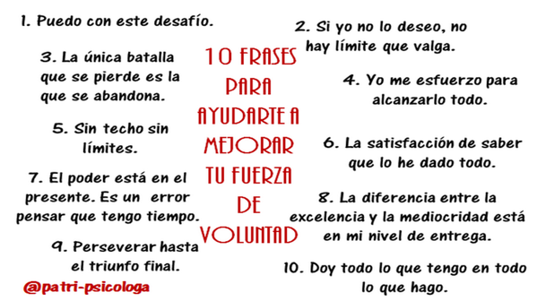 Patri_Psicologa's tweet photo. ¿Estás preparando alguna competición para este fin de semana? ¡Diez frases para trabajar tu voluntad! http://t.co/5AchJLTNtt