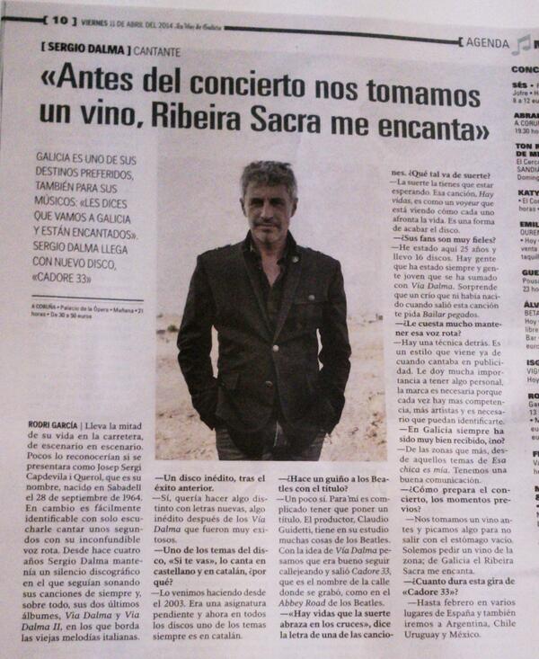 SDalmaoficial's tweet photo. Buenos días!!! Mañana estaré con #TourCadore33 en @PalacioOpera de A Coruña. Os dejo este recorte de @lavozdegalicia http://t.co/ElUkXp42SH