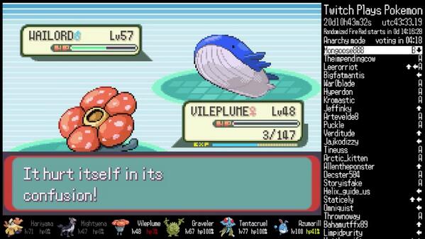 Pkmntwitchplays's tweet photo. Vileplume just killed its self #TwitchPlaysPokemon http://t.co/I1yAhdmtir