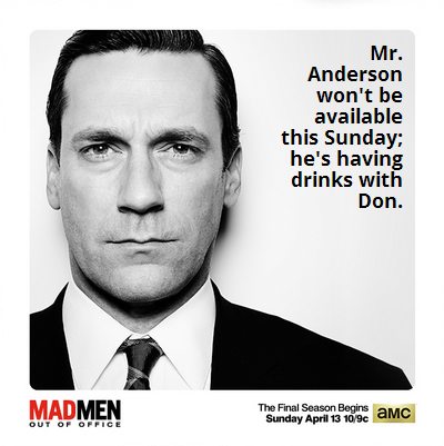 MadMen_AMC's tweet photo. @KyleEditor is busy, please do not disturb. Set your #MadMen: Out of Office now:  http://t.co/smBJo3awwC http://t.co/h1daPnyXS1