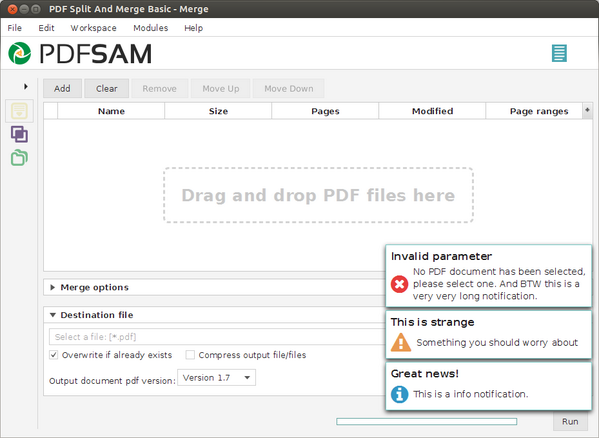 PDFsamOSS's tweet image. Working on notifications in #PDFsam. I love css styling in #JavaFX