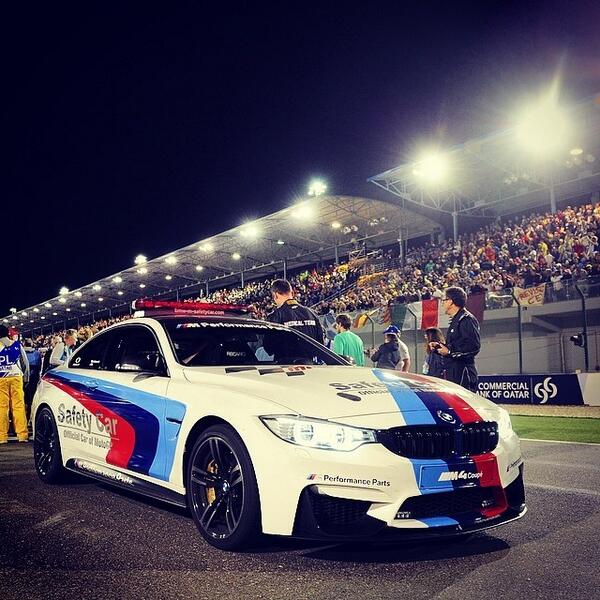 HombreGQ's tweet photo. Full control over 431 horses – and 23 @MotoGP riders: the #BMW #M4 #Coupe Safety Car! de bmw http://t.co/V2nnjBA0Pc
