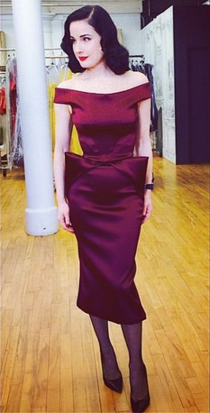 DitaVonTeese's tweet photo. RT “@Zac_Posen: @DitaVonTeese during a fitting at the #ZPStudio. Follow more on @Pinterest: http://t.co/cFVUxtTWvj http://t.co/WYoPescyDr”