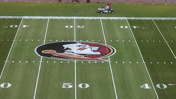 V89Sports's tweet image. The new #fsulogo has been painted on the 50 at Doak Campbell: