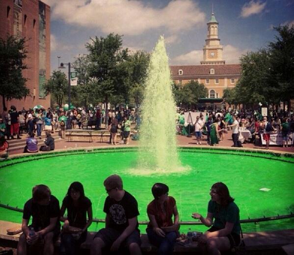 Showing off the Mean Green spirit with a #greenfountain #UniversityDay2014 #UNT