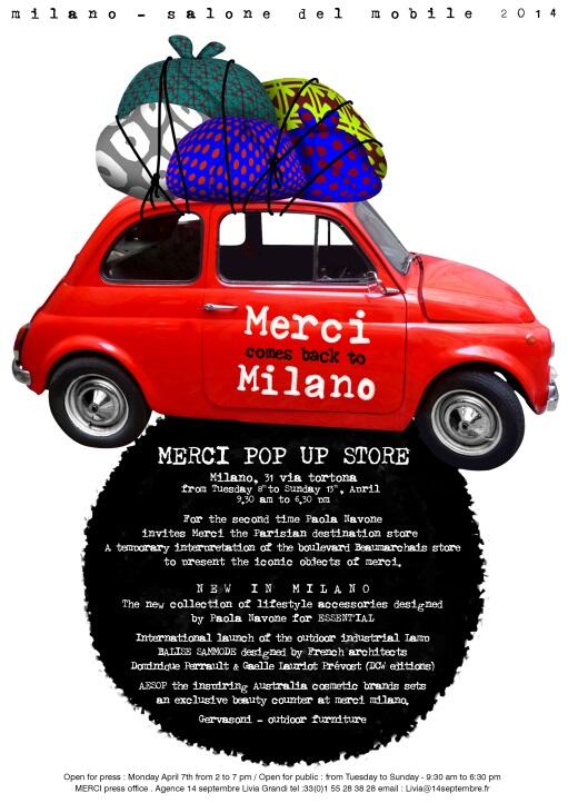 <a href="/essentialagc/">essent'ial</a> con #paolanavone #fuorisalone2014 <a href="/milano/">ぽぴぽぴ</a>! #Merci pop up store! dall'8 al 13 aprile!