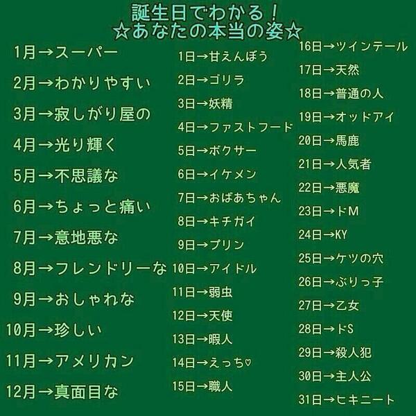 あなたの本当の姿が誕生日でわかるらしいwその表がこちら 話題の画像プラス あなたの本当の姿が誕生日でわかるらしいwその表がこちら 話題の画像プラス
