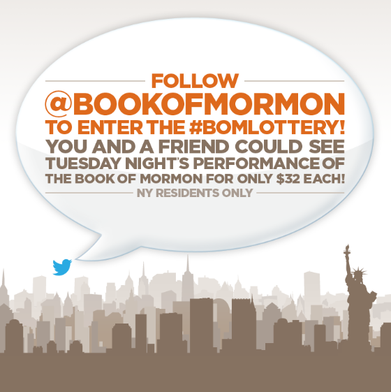 RT &amp; follow to enter the Broadway #BOMLottery for TUES 4/1! Don't miss out on $32 tix! 🗽 NY residents only #noprank
