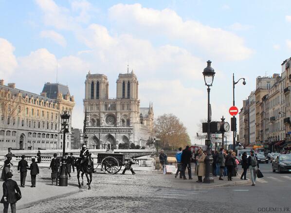 Paris's tweet photo. Les photos du Paris de 1900 se fondent dans le Paris d'aujourd'hui http://t.co/WIbvjSXC8G via @Golem_13 http://t.co/0j94ZrBDT6