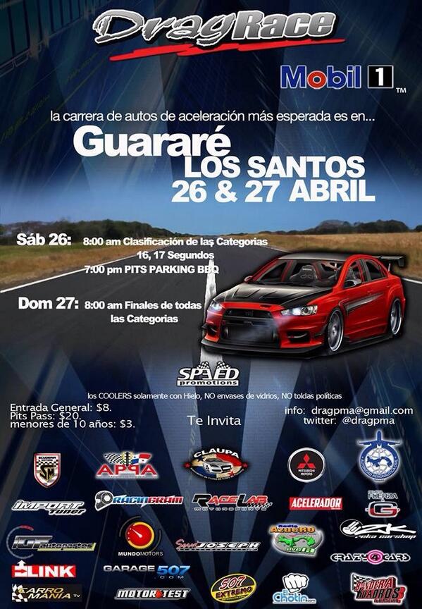 claupa507's tweet photo. Te invitamos a drag race mobil 1 en Guarare Los Santos el evento de autos más esperado@MichelinPanama @ElChotin http://t.co/SLxbPr6Gvo