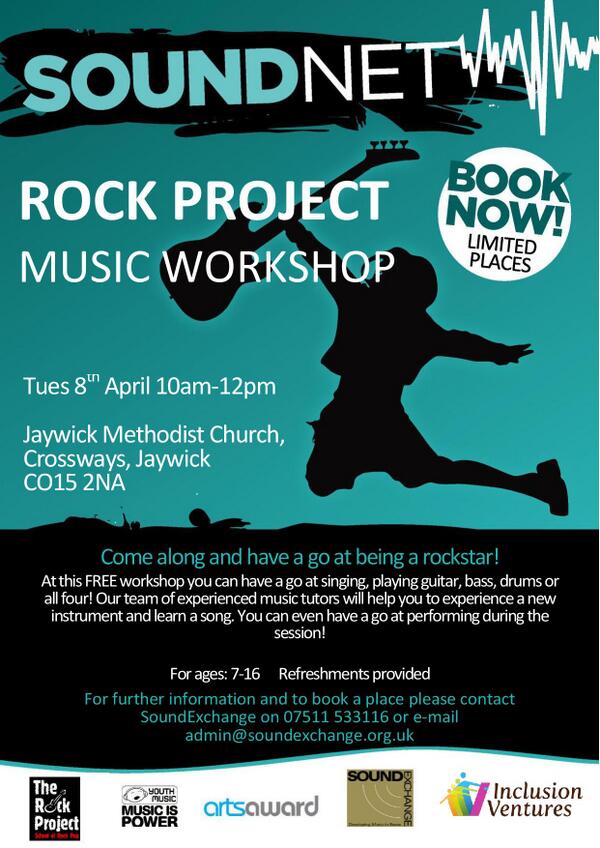 SOUNDEXCHANGEUK's tweet photo. We're excited to be running excellent workshops in Jaywick this Easter as part of SoundNet. Posters out today! http://t.co/1Gsq4njjQj